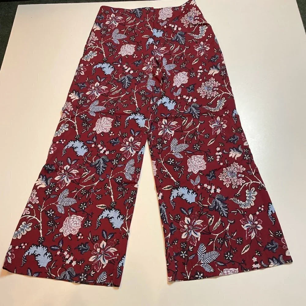 Diane Von Furstenberg Canton Brodeaux Silk Floral Pant Trouser Red Stretch Summe